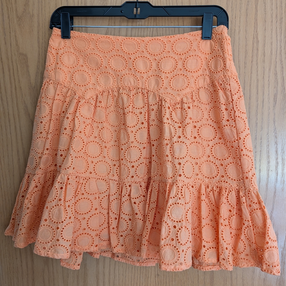 Anthropologie Peach Eyelet A-Line Skirt